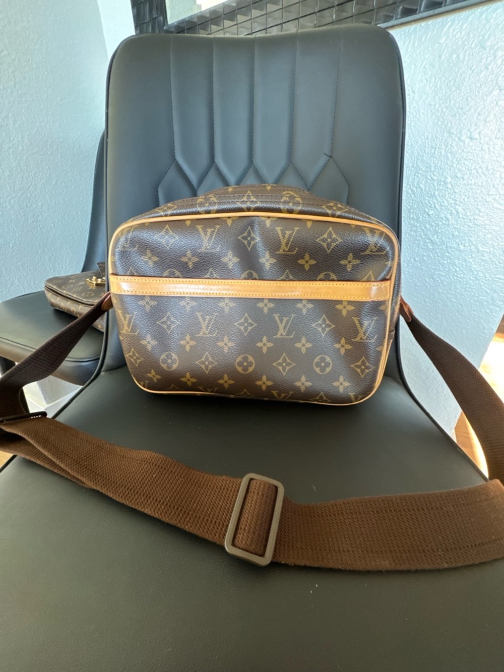 Louis Vuitton Brown Monogram Canvas Messenger Bag with Tan Trim